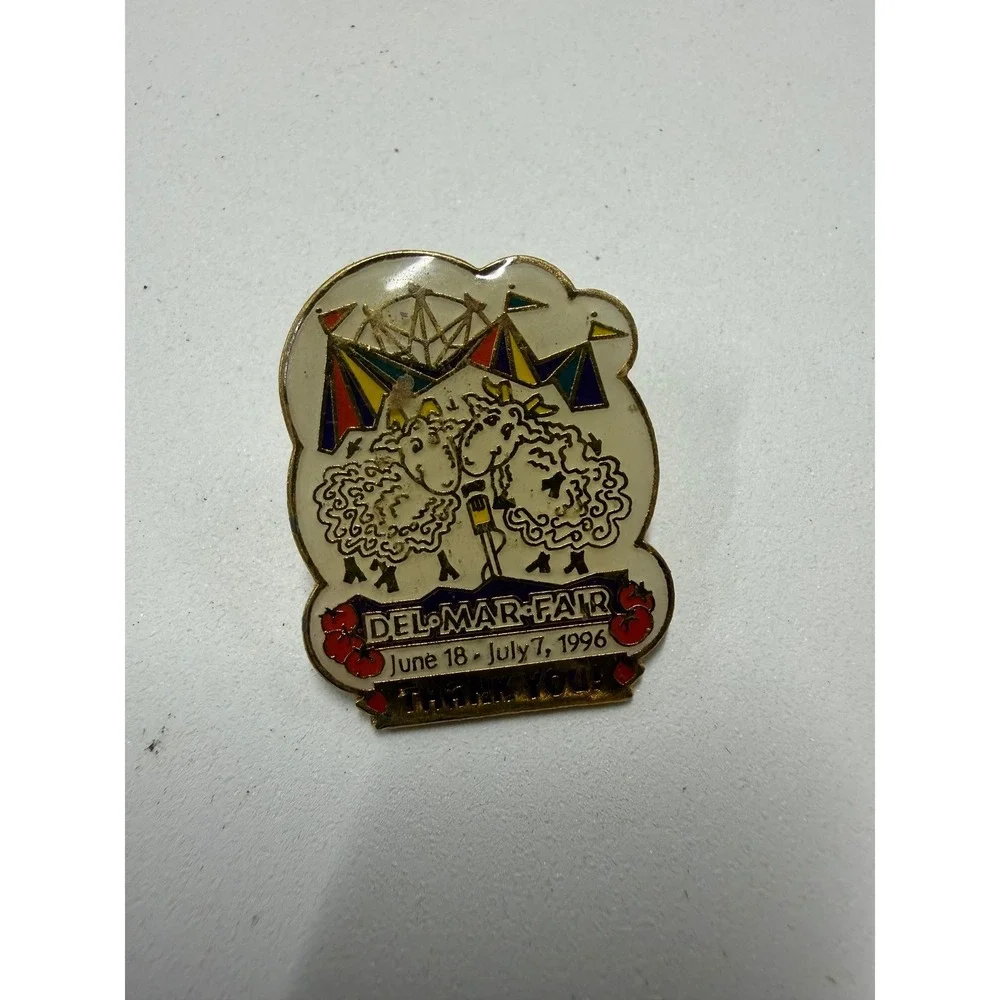 Vintage 1996 Del Mar Fair Enamel Pin Sheep Ferris Wheel Souvenir Thank You